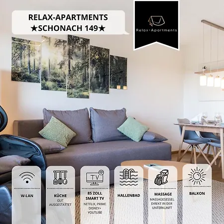 Relax-Apartments - Indoor-Pool - Sauna - Kueche - Kostenlos Parken - Balkon - Massagesessel - 85 Zoll Smart-Tv Apartment Schonach im Schwarzwald