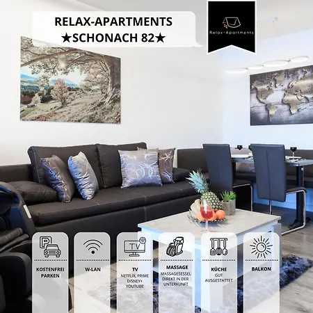 Relax-Apartments - Indoor-Pool - Sauna - Kueche - Kostenlos Parken - Balkon - Massagesessel - 85 Zoll Smart-Tv Apartment